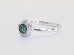 18K White Gold 0.06ct Cluster Vivid Tsavorite & 0.12ct Diamond Floral Motif Ring