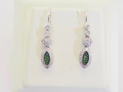 18K White Gold 0.07ct Cluster Tsavorite Garnet & 0.17ct Diamond Dangle Earrings