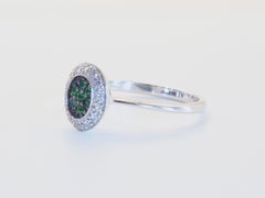 18K White Gold 0.10ct Cluster Vivid Round Tsavorite & 0.10ct Diamond Halo Ring