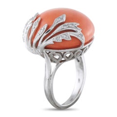 Bague en or blanc 18K avec diamant et corail de 0,10ct MF08-050526