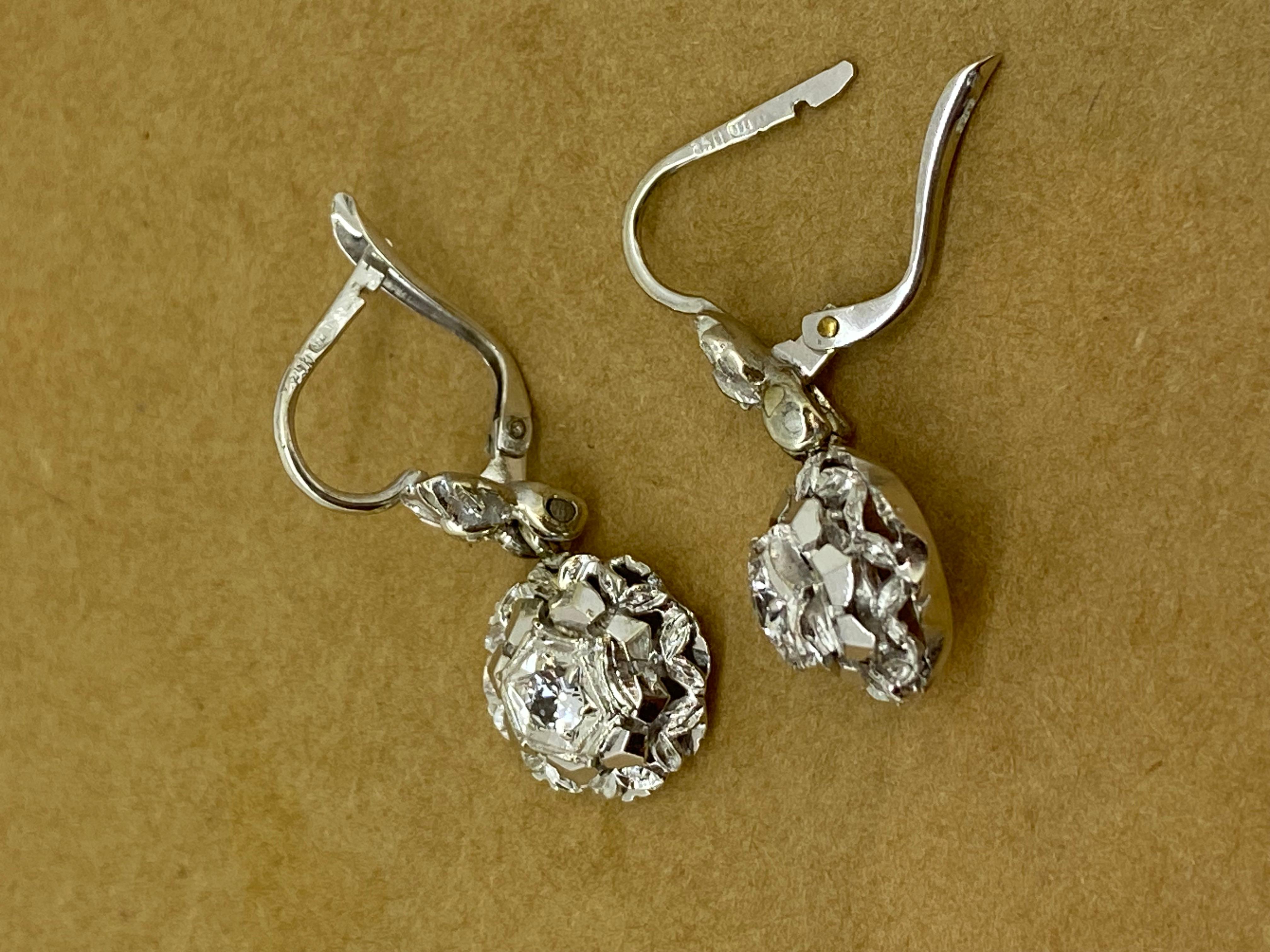 Women's 18K White Gold & 0.10ct Diamond Dangle Earrings, English Locks, 28mm long. For Sale