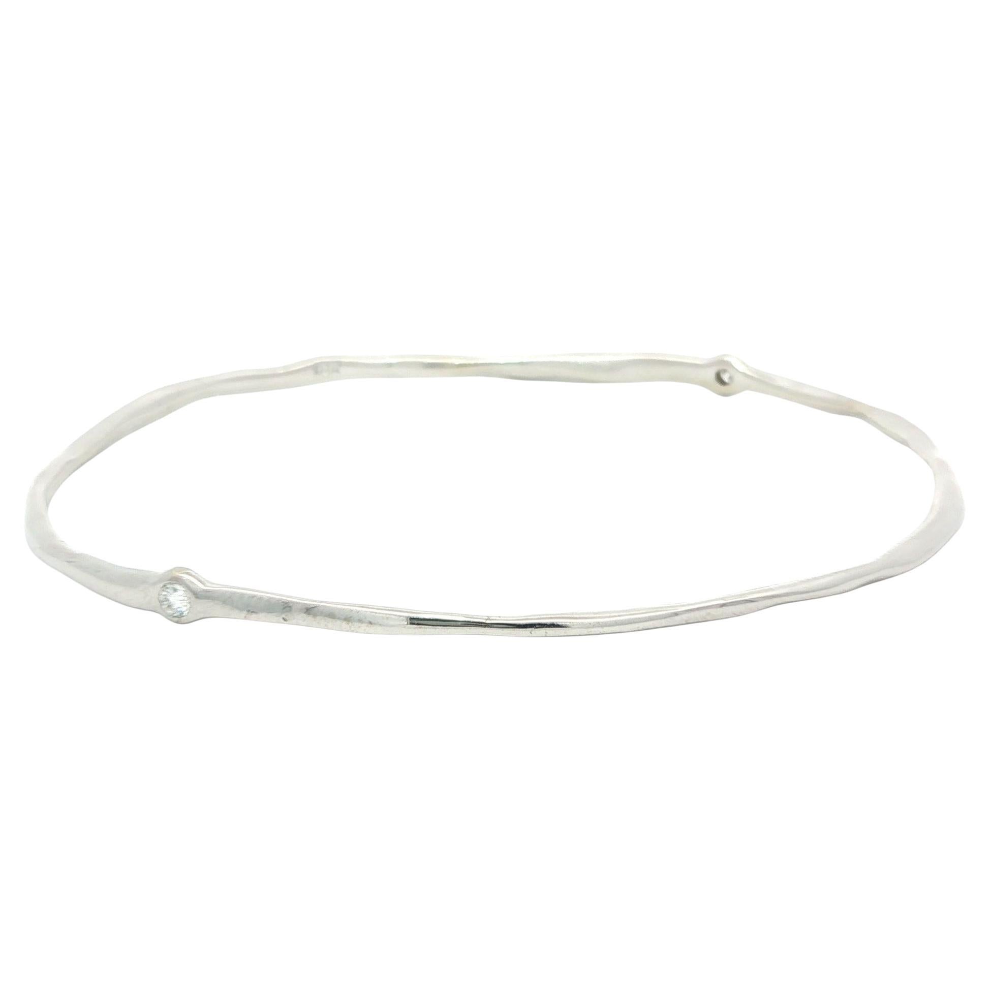 18k White Gold 0.10ctw Round Bezel Diamond Free Form Slip On Bangle Bracelet