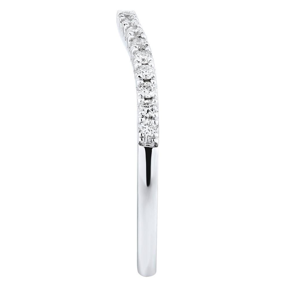 Modern 18 Karat White Gold 0.18 Carat Curved Diamond Pave Ladies Ring
