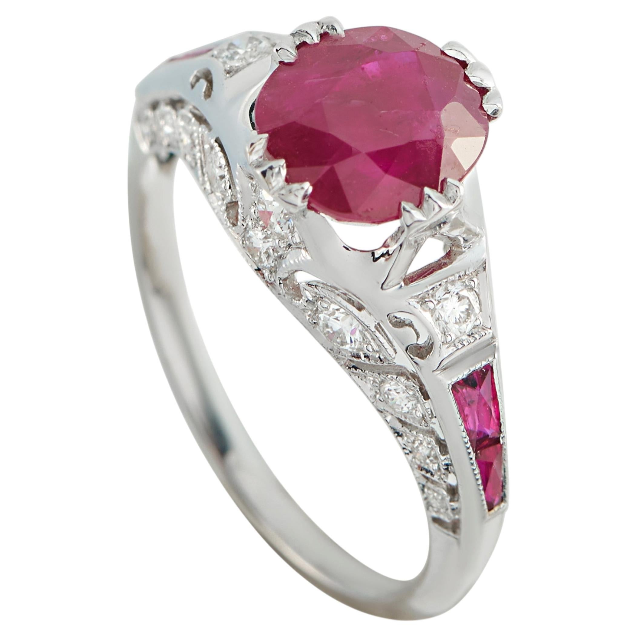 18K White Gold 0.18ct Diamond and Ruby Ring MF24-050726 For Sale