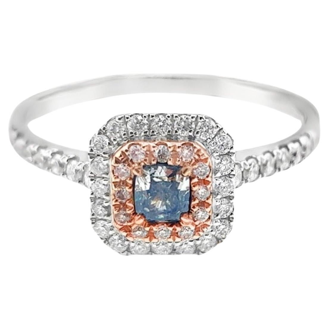 18K White Gold 0.20 CT Fancy Blue Diamond & Diamond Engagement Ring