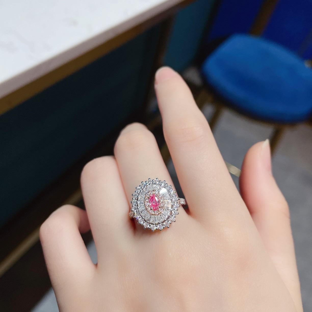 18K White Gold 0.20 CT Pink Diamond Ring In New Condition For Sale In Kowloon, HK