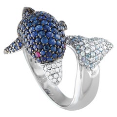 Bague dauphin en or blanc 18K 0,22ct diamant et saphir MF08-072325