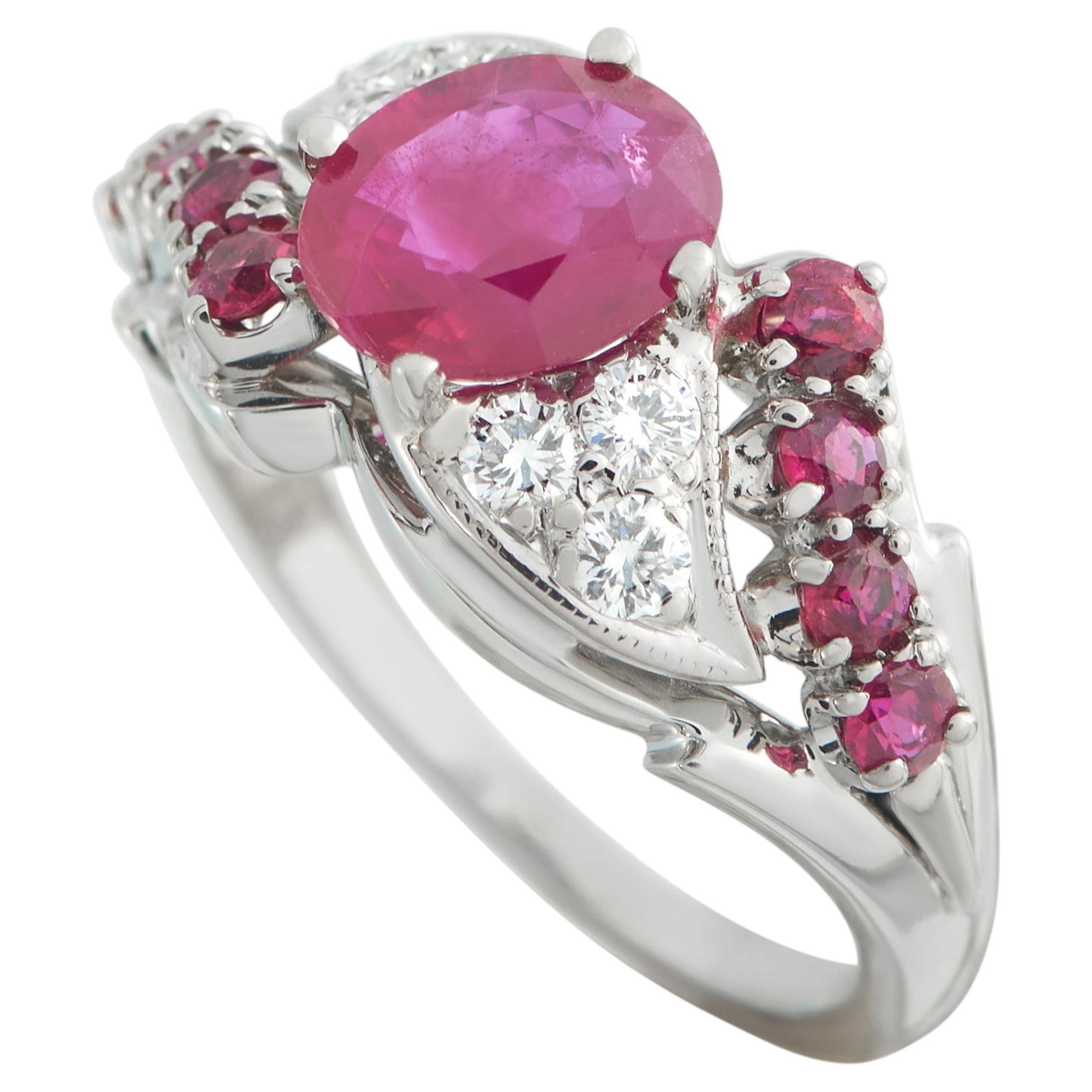 18K Weißgold 0,24ct Diamant und Rubin Ring MF21-051826