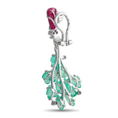 18K Weißgold 0,24ct Diamant, Smaragd, und Rubin Ohrringe MF25-012926