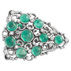 18K White Gold 0.25ct Diamond and Colombian Emerald Brooch MF39-022026