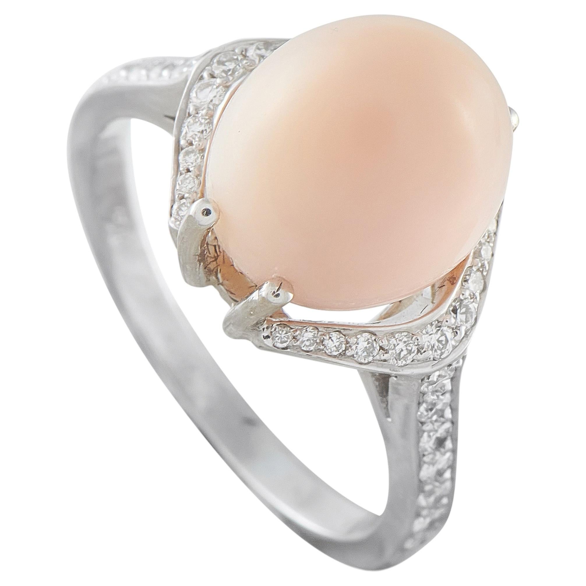18K White Gold 0.25ct Diamond and Conch Pearl Ring MF26-050126