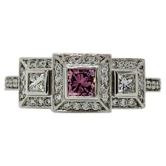 18k White Gold 0.26ct Princess Cut Australian Argyle Pink Diamond Trilogy Ring