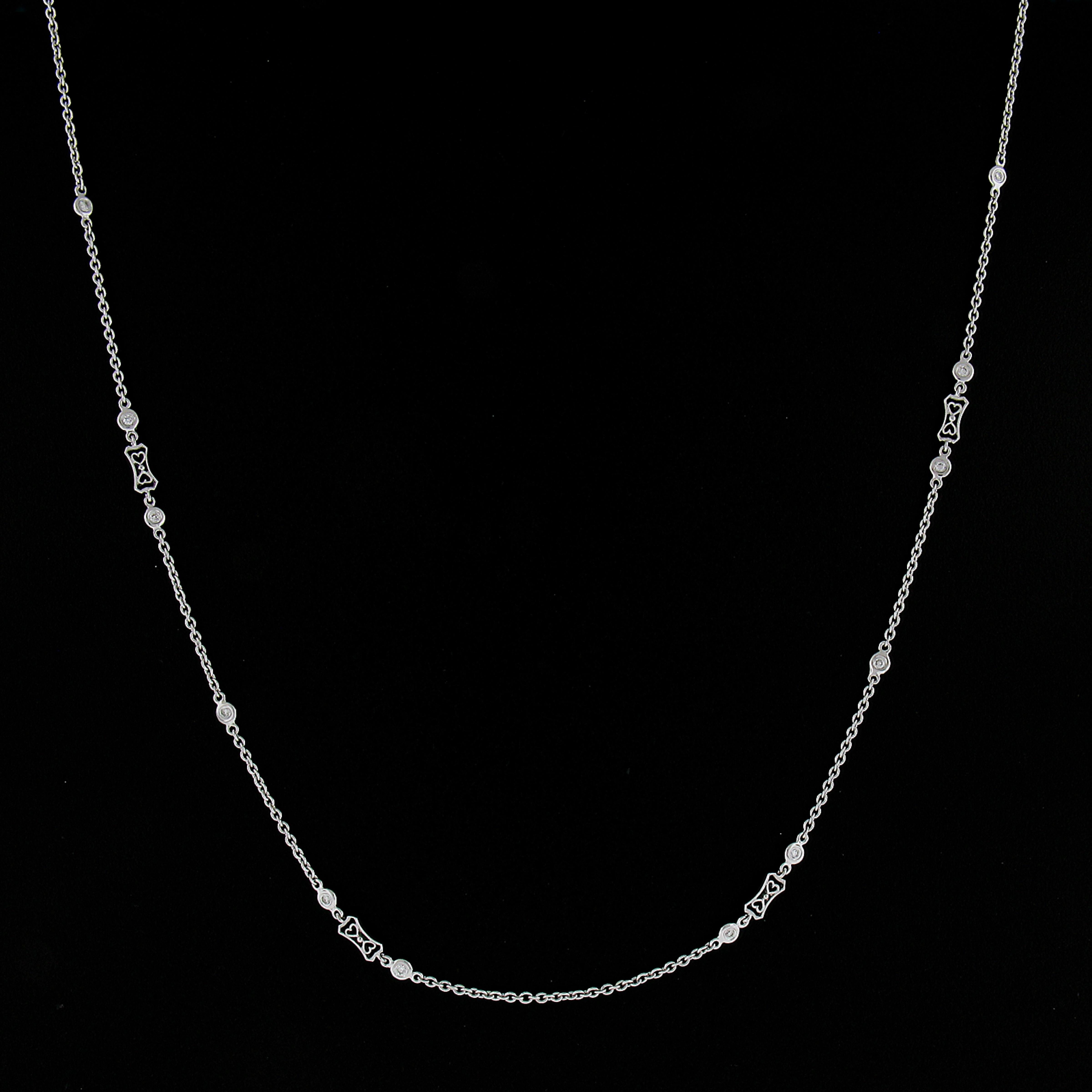 Women's 18k White Gold 0.26ctw Round Diamond Station Open Work Adjustable Chain Necklace For Sale