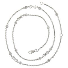 18k White Gold 0.26ctw Round Diamond Station Open Work Adjustable Chain Necklace