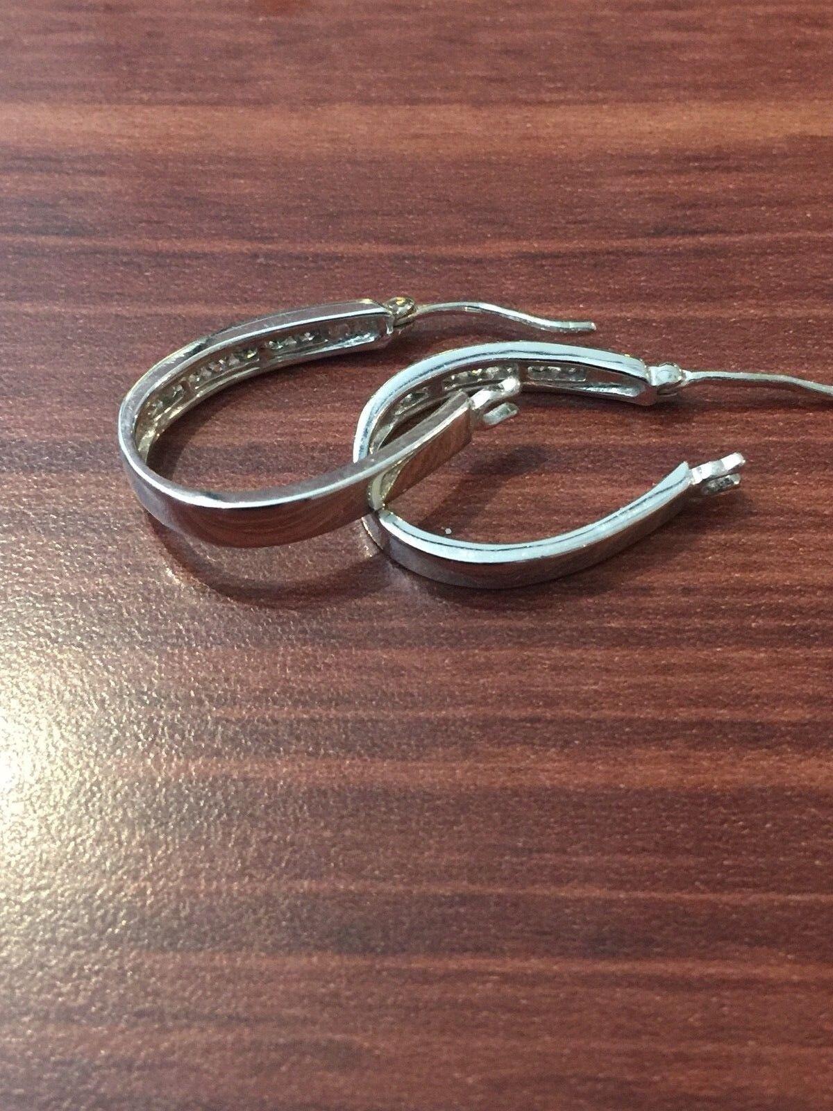 Modern 18K White Gold & 0.30ct Diamond (channel set) Half Hoop Earrings For Sale