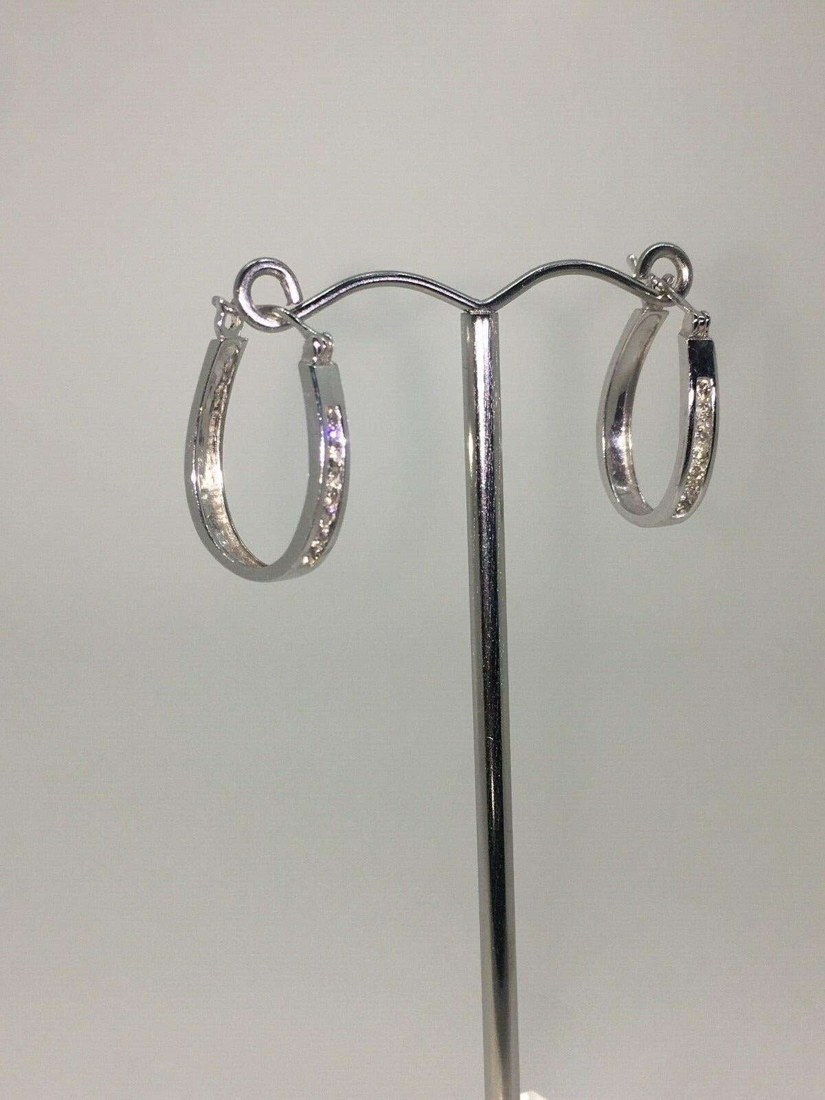 Round Cut 18K White Gold & 0.30ct Diamond (channel set) Half Hoop Earrings For Sale