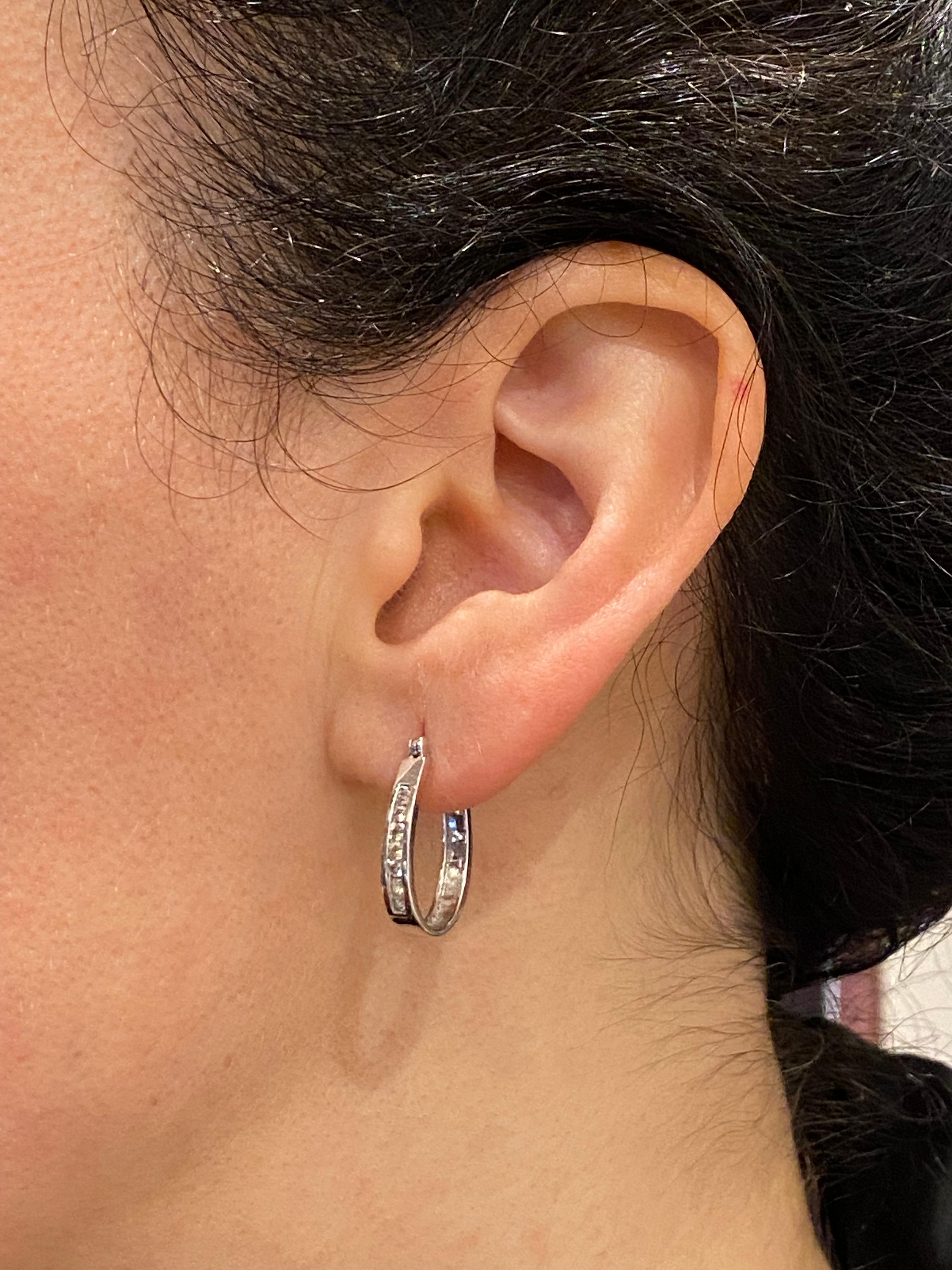 18K White Gold & 0.30ct Diamond (channel set) Half Hoop Earrings In Excellent Condition For Sale In MELBOURNE, AU
