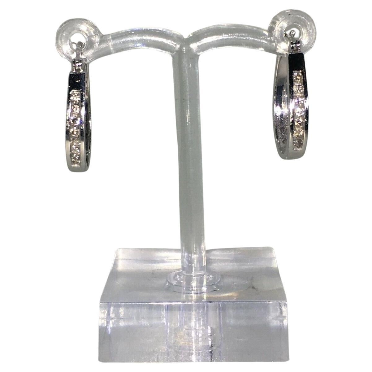 18K White Gold & 0.30ct Diamond (channel set) Half Hoop Earrings For Sale