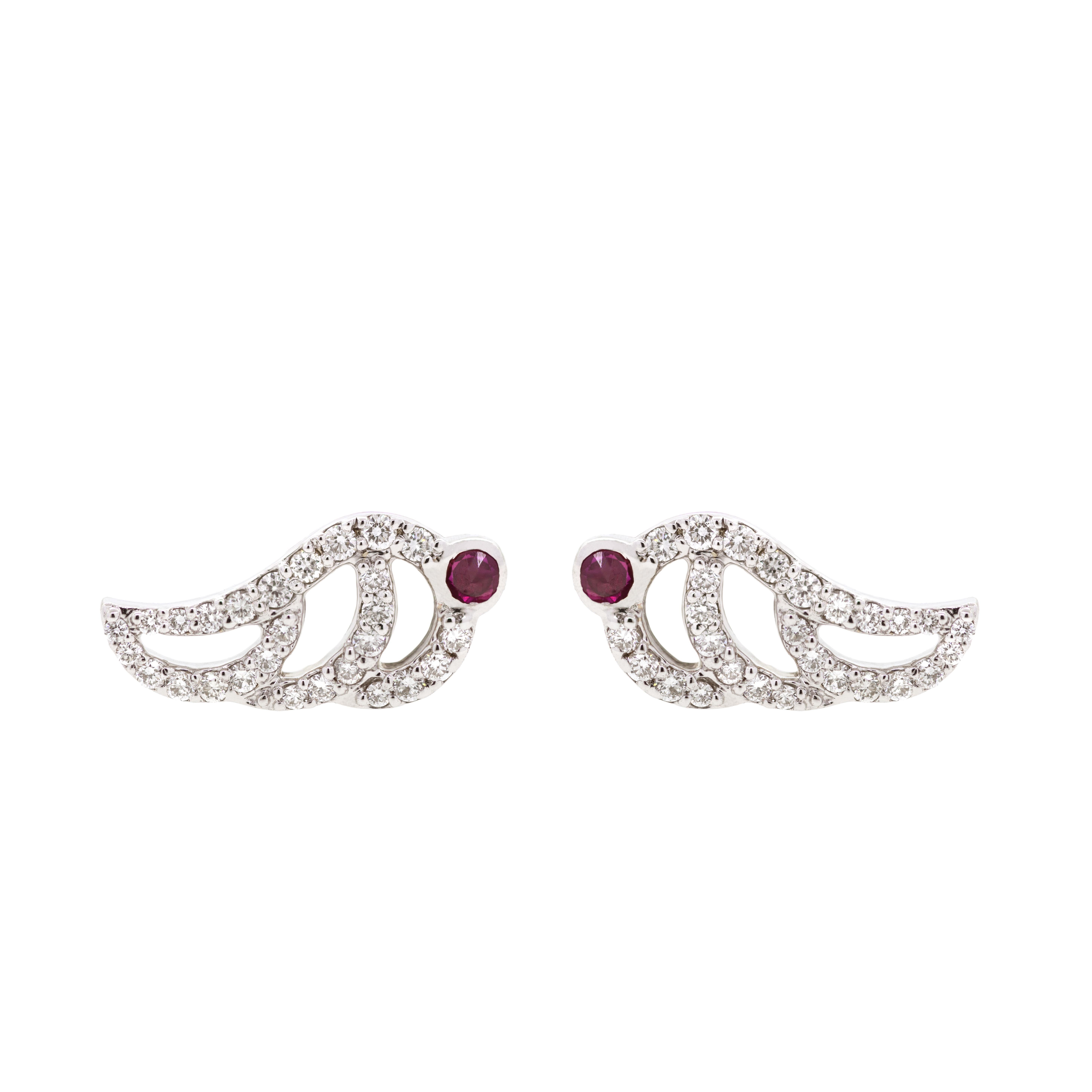 Alessa Ruby Swan Pave Studs 18 Karat White Gold Give Wings Collection  For Sale