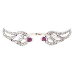 18K White Gold & 0.34 Cts White Diamonds, 0.09 Cts Ruby Swan Pave Ring by Alessa