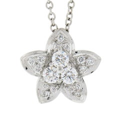 18K White Gold 0.35ctw Diamond Flower Slide Pendant w/ Cable Chain Necklace