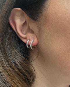 18K White Gold Mini Double Huggie Hoop Earrings, 0.38 Carat Diamonds