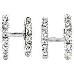 Boucles d'oreilles doubles en or blanc 18 carats 0,38 carat de diamants miniatures