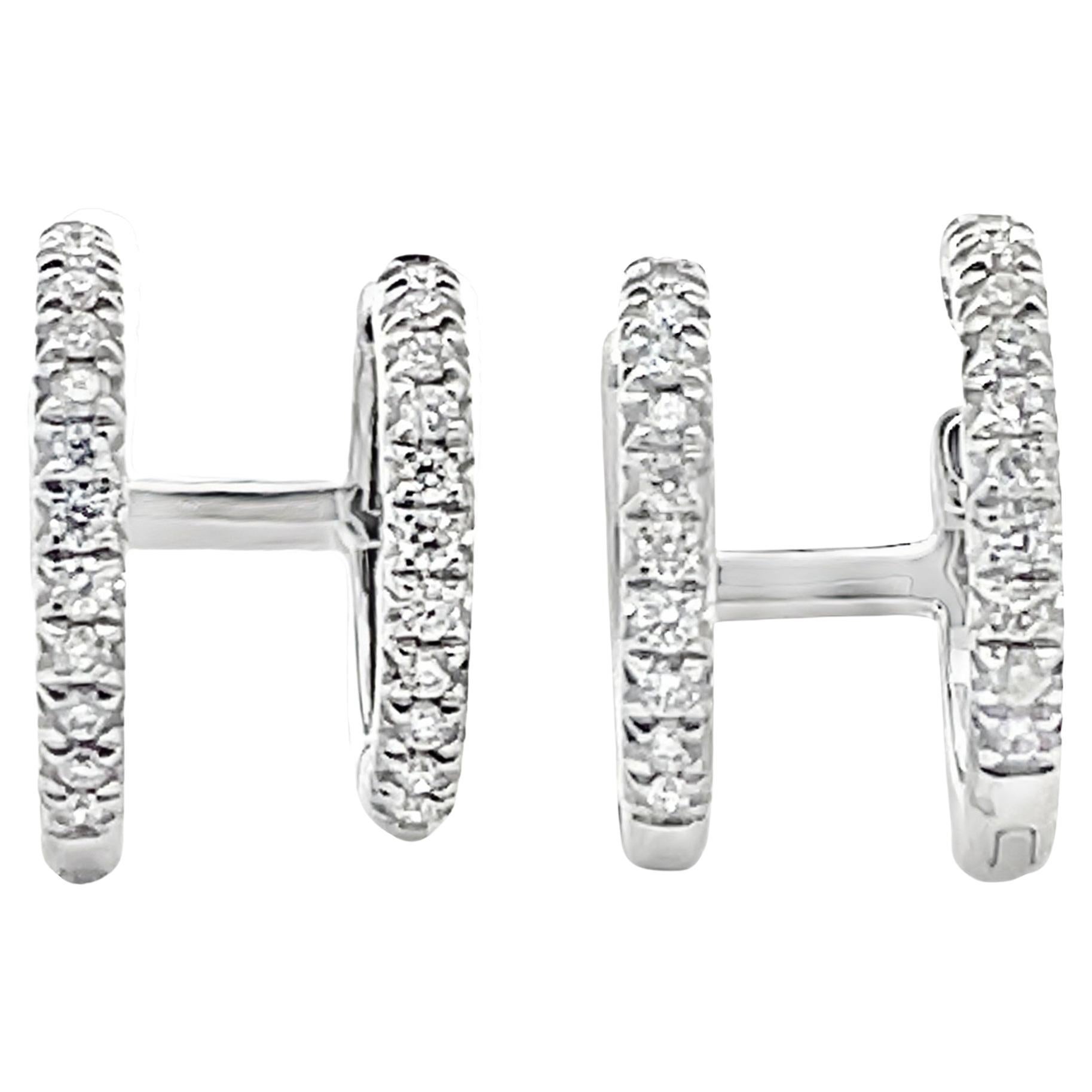 18K White Gold 0.38 Carat Diamond Mini Double Hoop Earrings in vendita