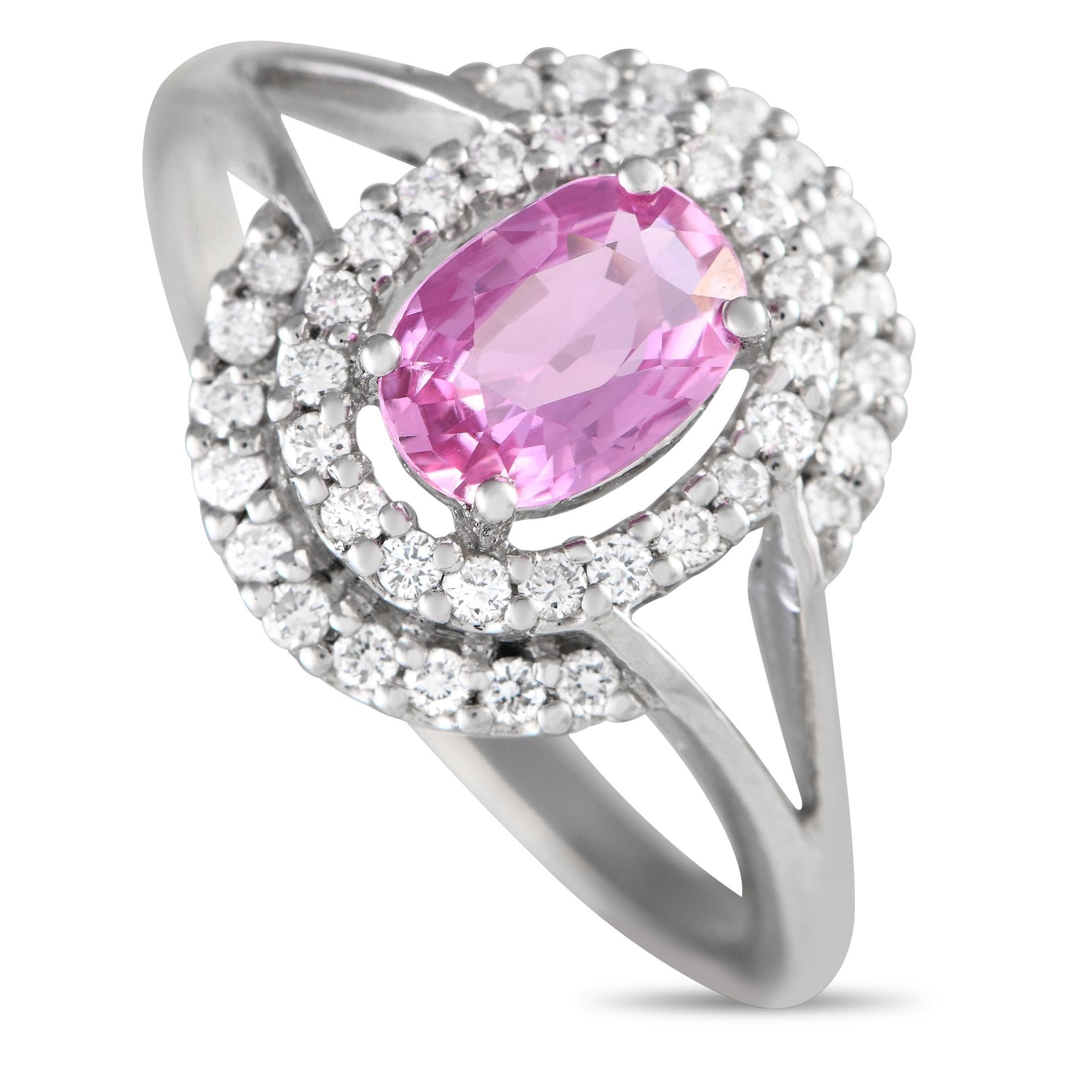 18K White Gold 0.40ct Diamond and Pink Sapphire Ring In Excellent Condition For Sale In Southampton, PA