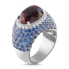 18K White Gold 0.40ct Diamond, Sapphire, and Tourmaline Ring MF05-070226