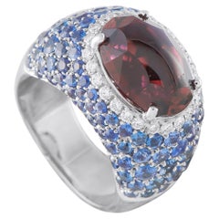18K White Gold 0.40ct Diamond, Sapphire, and Tourmaline Ring MF05-070226