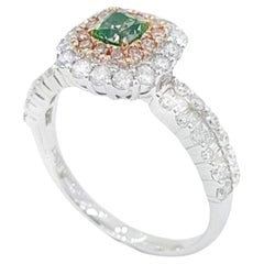 18K White Gold 0.40CT Fancy Green Diamond Ring with Diamonds