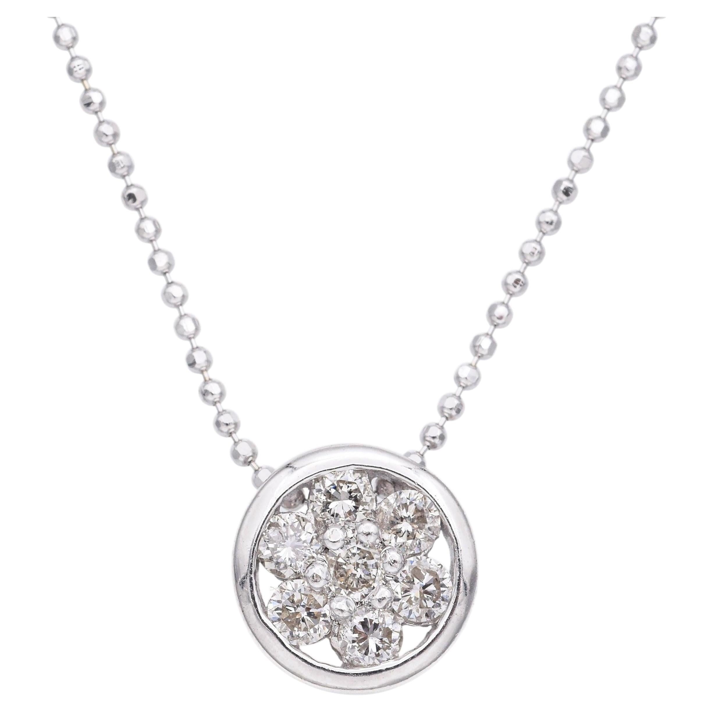 18k White Gold 0.42tcw Diamond Cluster Bezel Slider Pendant Ball Chain