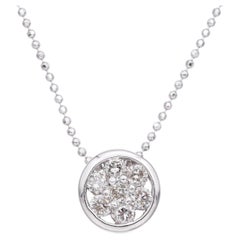 18k White Gold 0.42tcw Diamond Cluster Bezel Slider Pendant Ball Chain