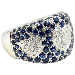 18k White Gold, 0.45cttw Round Diamond and 3.00cttw Sapphire Heart Fashion Band