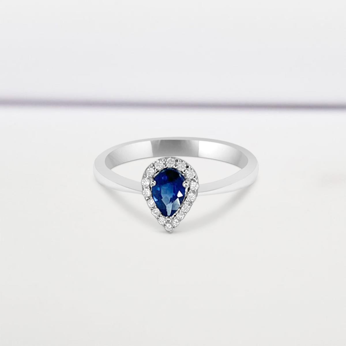 Modern 18K White Gold 0.46cts Sapphire and Diamond Ring, Style# TS1198R For Sale