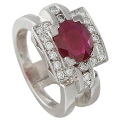 18K White Gold 0.48ct Diamond and Ruby Square Halo Cocktail Ring MF04-062926