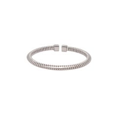 18k White Gold Natural Round Brilliant Ribbed Diamond Bangle