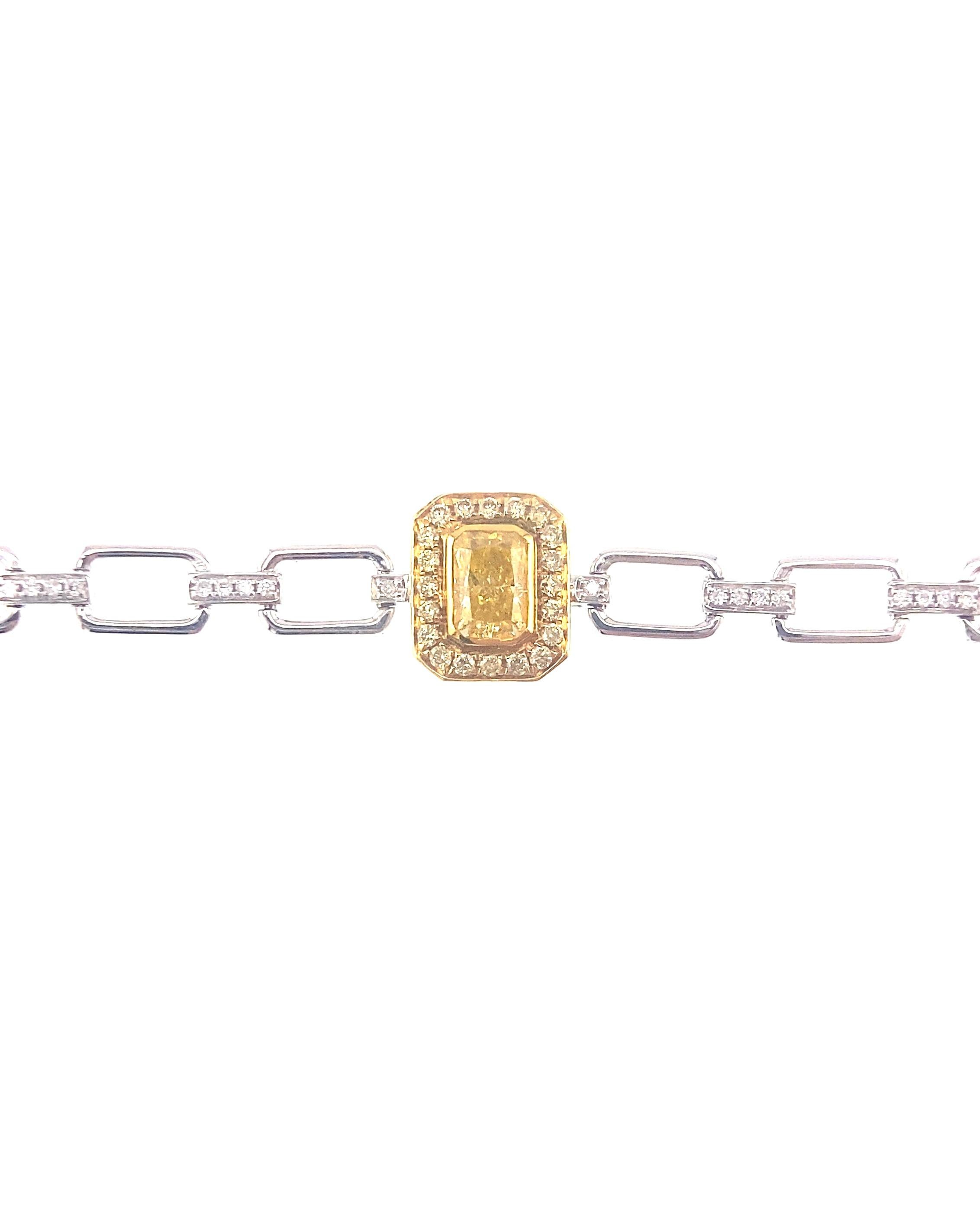 Radiant Cut 18K White Gold 0.50 CT Fancy Yellow Diamond Bracelet with Diamonds For Sale