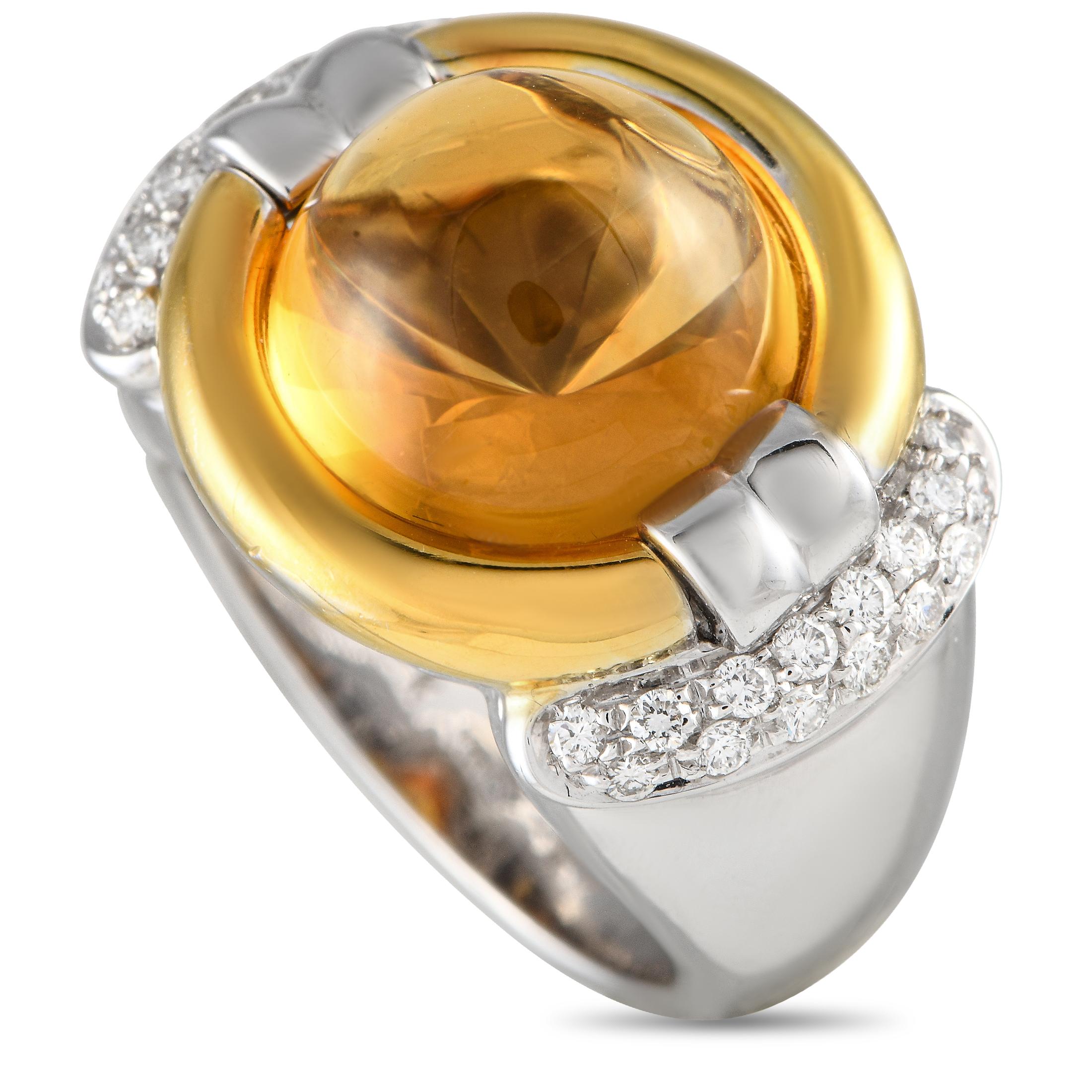 18K White Gold 0.50ct Diamond and Citrine Cocktail Ring mf12-012424 In Excellent Condition For Sale In Southampton, PA
