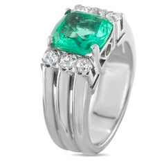 18K White Gold 0.50ct Diamond and Colombian Emerald Ring MF28-021826