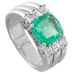 18K White Gold 0.50ct Diamond and Colombian Emerald Ring MF28-021826
