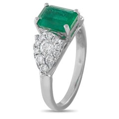 18K White Gold 0.50ct Diamond and Emerald Ring MF14-070726