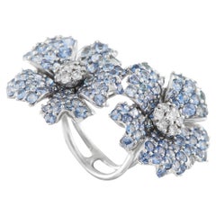 Anello con dichiarazione duo di diamanti e zaffiri in oro bianco 18 carati da 0,50 carati MF37-122325