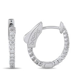 18K White Gold 0.52ct Diamond Inside-Out Huggie Hoop Earrings PS15-111925