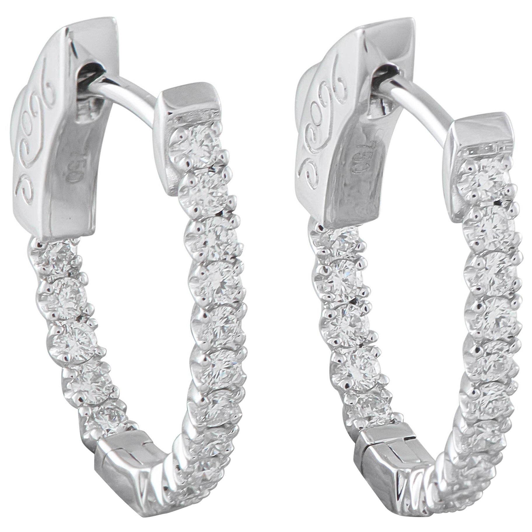 18K Weißgold 0,52ct Diamant innen-außen Huggie Hoop Ohrringe PS15-111925