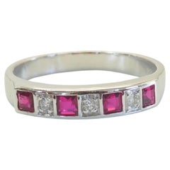18K White Gold 0.55ct Squared Ruby & 0.03ct Diamond Band Ring, Size 6.5