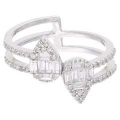 18K White Gold 0.56Ct SI/H Diamond Cluster Bypass Ring