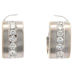 18k White Gold 0.56ctw Diamond Brushed Finish Wide Squared Huggie Hoop Earrings