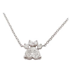 18K White Gold 0.57 Carat Heart and Round Cut Diamond Dog Paw Pendant Necklace